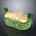 Vintage Green Carved Water Transport Model Boat With Cream Accents And Prow Decorations