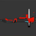 Futuristic Red And Gray Spaceship With Blue Glowing Accents And Sleek Design