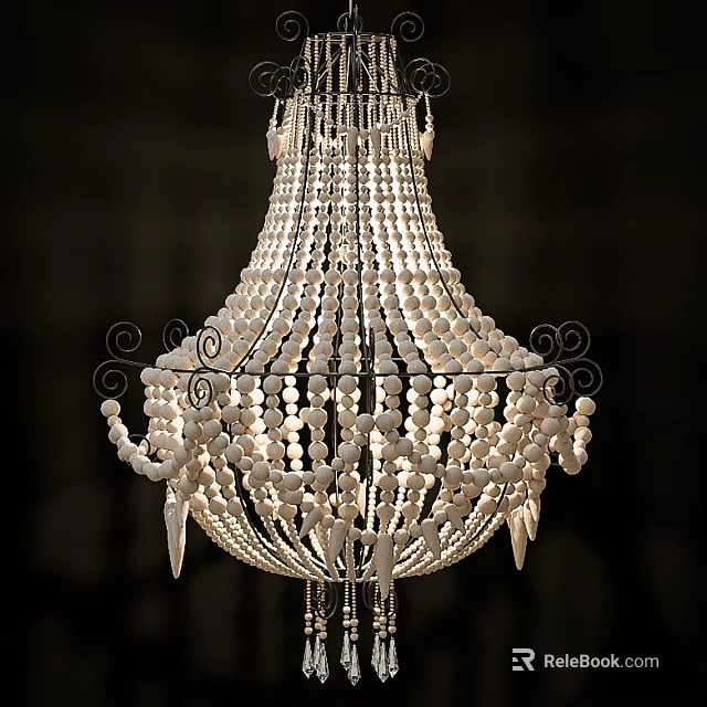 Elegant Chandelier With White Beads Intricate Metal Frame And Decorative Design 3d model 