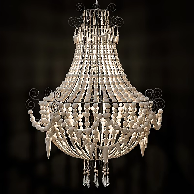 Elegant Chandelier With White Beads Intricate Metal Frame And Decorative Design 3d model