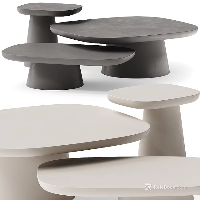 Modern Minimalist Dining Table Sets With Smooth Rounded Tops And Sturdy Solid Conical Bases 3d model 
