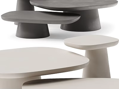 Modern Minimalist Dining Table Sets With Smooth Rounded Tops And Sturdy Solid Conical Bases 3d model