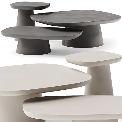 Modern Minimalist Dining Table Sets With Smooth Rounded Tops And Sturdy Solid Conical Bases 3d model