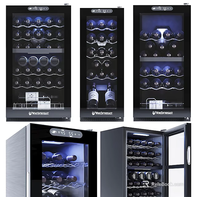 Modern Wine Cooler Designs With Glass Door LED Lighting And Multiple Bottle Storage 3d model 