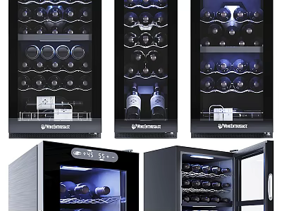 Modern Wine Cooler Designs With Glass Door LED Lighting And Multiple Bottle Storage 3d model