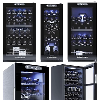 Modern Wine Cooler Designs With Glass Door LED Lighting And Multiple Bottle Storage 3d model