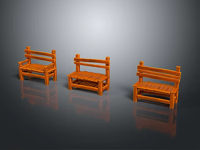 Three Orange Wooden Outdoor Benches with Smooth Surface and Durable Design 3d model