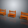 Three Orange Wooden Outdoor Benches with Smooth Surface and Durable Design
