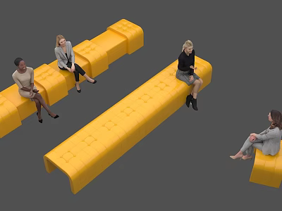 Modern Yellow Bench With Stylish Design And People Seated In Contemporary Interior 3d model