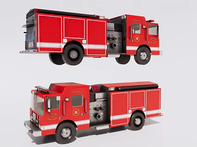 Red Fire Truck With Open Side Doors And Emergency Rescue Equipment 3d model