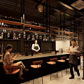 Elegant Bar Interior With Bar Counter Wine Racks High Stools Staff And Customers