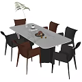 Modern Rectangular Dining Table Set With Six Chairs Decorative Vase And Plants 3d model