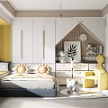 Bright Kids Room Interior With Bed Yellow Chair Toys Storage And Decorative Rug