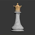 Golden Crown Topped White Marble Chess King Piece with Polished Base