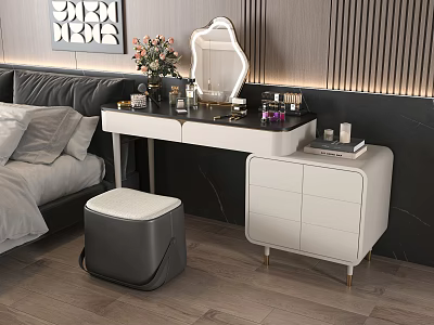 Modern Bedroom Dressing Table With Mirror Flower Bouquet Cosmetics Stool And Drawer Cabinet 3d model