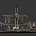 Vintage Industrial Mechanical Equipment With Metal Frame Vertical Column And Workbench Platform