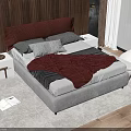 Cozy Double Bed With Nightstand On Carpet By Window With Snowy View Interior 3d model