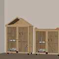 Wooden House Shaped Cat Enclosures With Glass Doors Litter Box And Window Interior