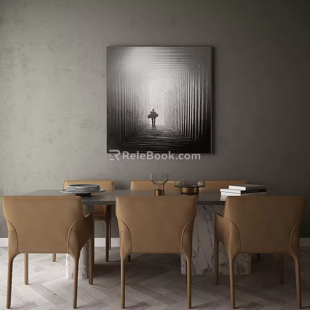 Modern multi-person dining table and chairs 3d model