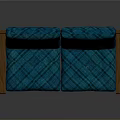 Two Seater Sofa with Wooden Frame and Blue Plaid Fabric Armrests and Cushions