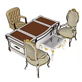 Luxury Ornate Writing Desk With Brown Top Gold Accents And Carved Armchairs