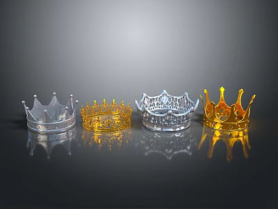 Four Silver And Gold Crowns With Ornate Designs As Decorative Household Items 3d model