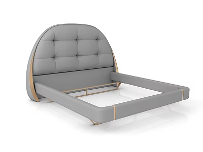 Elegant Modern Double Bed With Curved Gray Upholstered Headboard And Gold Accents 3d model