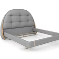 Elegant Modern Double Bed With Curved Gray Upholstered Headboard And Gold Accents