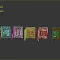 Five Different Colored Open Door Computer Cases Showing Internal Components On Gray Surface With Reflections