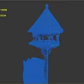 Wooden Birdhouse With Pagoda Style Roof And Multiple Ports Perched On Tree Stump