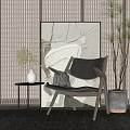 Modern Accent Chair With Leather Seat Wooden Frame And Side Table Near Potted Plant
