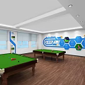 Billiard Room With Green Felt Tables Wooden Frames Colorful Wall Decor And Wooden Flooring