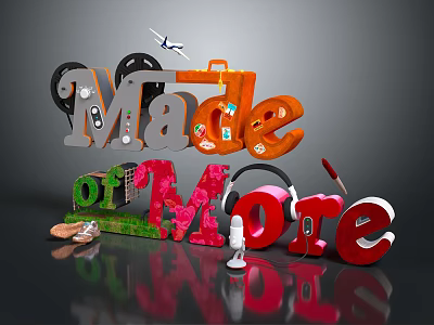 Creative Wall Decor With Colorful 3D Letters And Small Decorative Objects 3d model