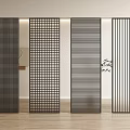 Modern Black Room Dividers With Grid And Vertical Slat Patterns For Interior Design 3d model