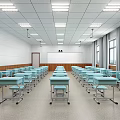 School Classroom Interior With Neatly Arranged Desks And Chairs Front Blackboard And Digital Screen