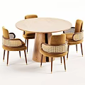 Elegant Modern Wooden Dining Table Set With Rattan Chairs And Brown Seats