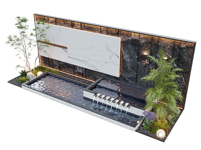 Modern Waterscape Wall Courtyard Waterscape Water Landscape Wall Landscape Plants model