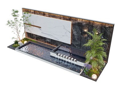 Modern Waterscape Wall Courtyard Waterscape Water Landscape Wall Landscape Plants 3d model