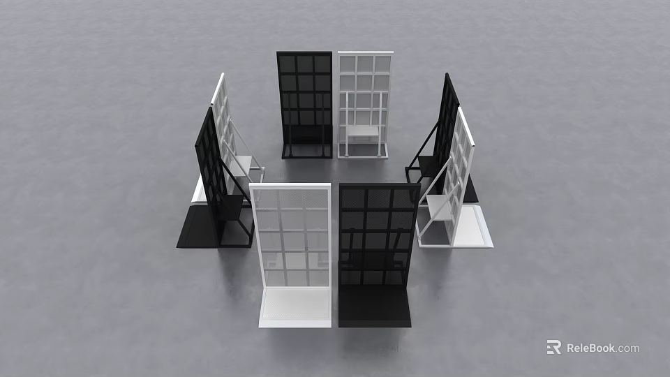 Various Modern Black White Room Dividers With Grid Patterns And Frame Structures 3d model