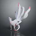 Nine Tailed Fox Game And Movie Character With White Body Pink Tipped Tails Red Markings