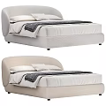 Modern Double Bed Featuring Curved Headboard Light Colored Frame White Sheets And Dark Throw Blanket 3d model