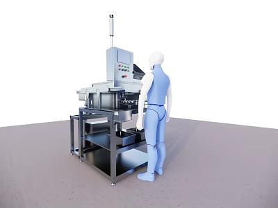 Automated Industrial Equipment With Control Panel Metal Frame And Standing Operator 3d model