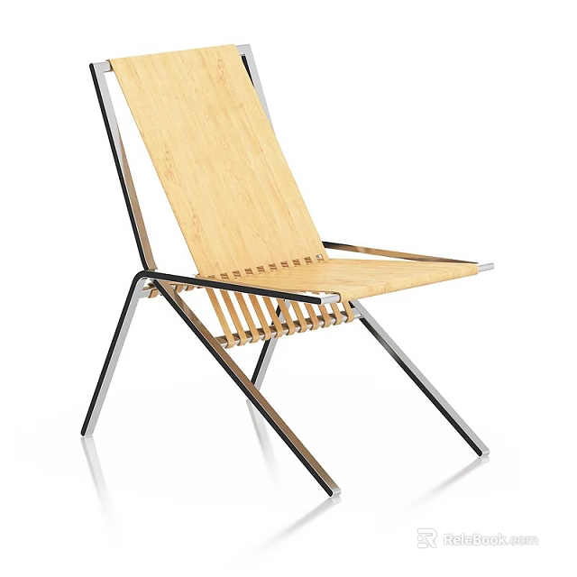 Modern Leisure Chair With Wooden Backrest And Metal Frame For Indoor Relaxation 3d model 