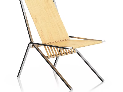 Modern Leisure Chair With Wooden Backrest And Metal Frame For Indoor Relaxation 3d model