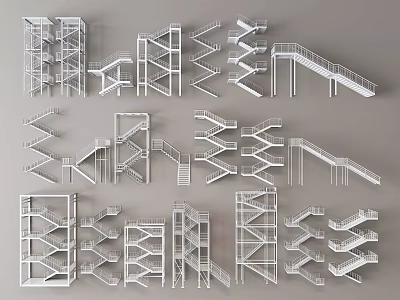 Various Staircase Architectural Design Models Featuring Straight Spiral And Platform Styles 3d model