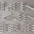 Various Staircase Architectural Design Models Featuring Straight Spiral And Platform Styles 3d model