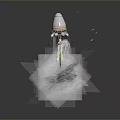 White And Gold Rocket Launching With Flames And Smoke On Gray Background