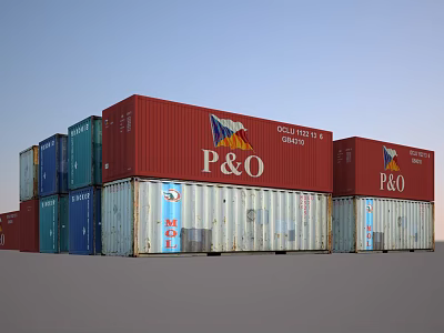 Colorful Stacked Container Building With P&O Logo And South East Asia Sign 3d model