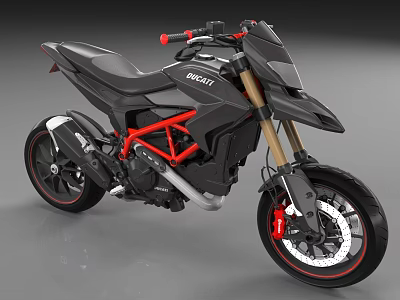 Ducati Motorcycle Black And Red With Red Frame Golden Front Fork And Red Brake Calipers 3d model