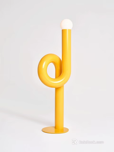 Modern Yellow Floor Lamp With Curved Loop Design For Contemporary Interior Decor 3d model